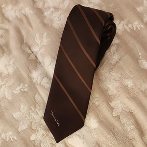 Vintage Oscar De La Renta Chocolate Brown Striped Tie